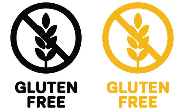 Two clean vector icons showing a black and gold gluten free wheat symbol isolated on a simple white background surface