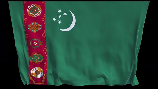Professional animation of the Turkmenistan flag waving in the wind, ideal for Central Asian news, travel videos, cultural projects, education, web banner use, and national holiday visuals.