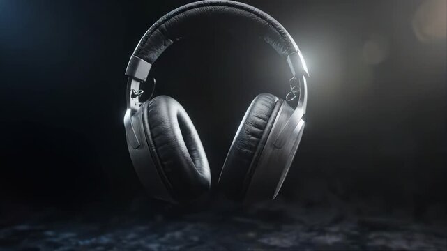 Headphones with Blue Accents on a Dark Background Featuring Audio Equipment, Modern Design, Stylish with High-Quality and Sound Equipment Elements