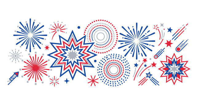 Red white and blue fireworks vector illustration for national holidays