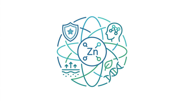 Zinc element symbol with icons representing health and science.