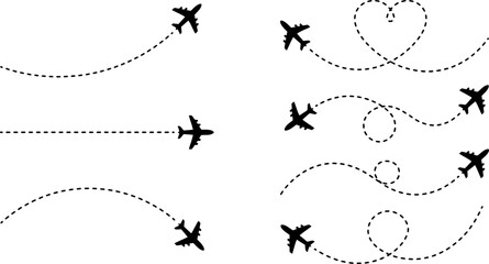 Obraz premium Airplane flight paths in various directions