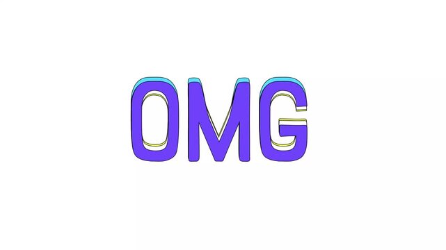 A purple omg text with yellow outline on a white background animation 4k stock video