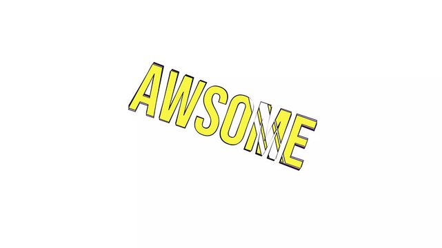 A colorful and eyecatching illustration of the word awsome in bold, yellow font with a glitch effect on a white background animation 4k stock video