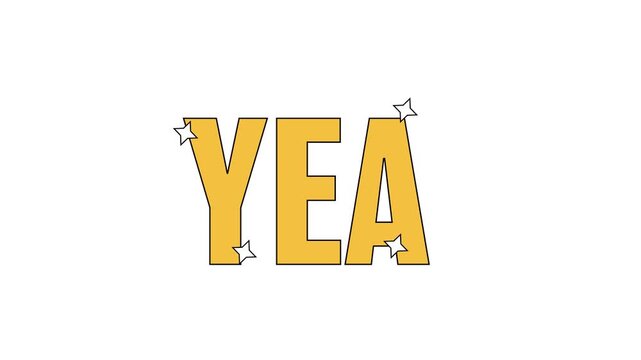 A stylized illustration of the word yea in large yellow block letters with white stars on a white background animation 4k stock video