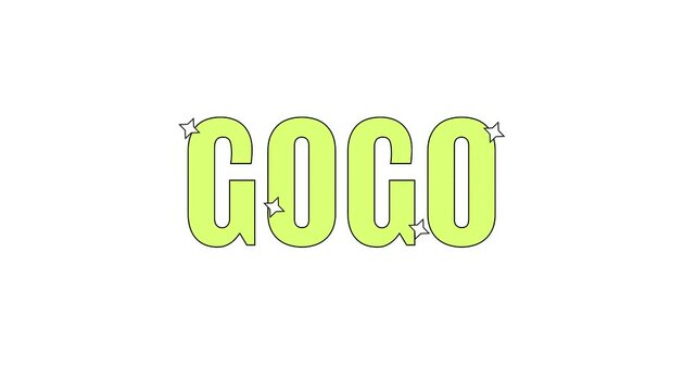A bright green gogo text with sparkles on a white background animation 4k stock video