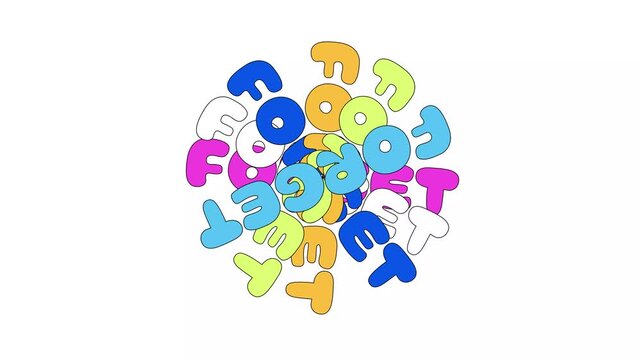 Colorful typographic illustration with words forget you and text in various fonts and colors on white background animation 4k stock video