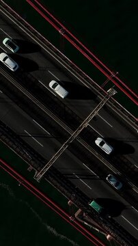 25 de Abril Bridge Cinematic Drone Footage Above the Tagus River in Summer. Lisbon Portugal