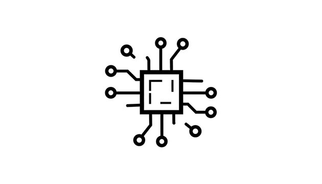 A simple black and white icon of a microchip
