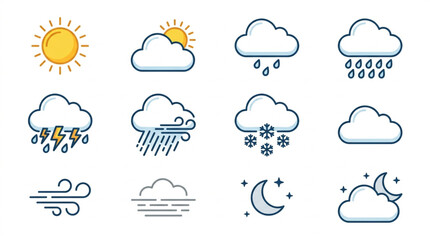 Obraz premium Collection of weather icons representing different atmospheric conditions.