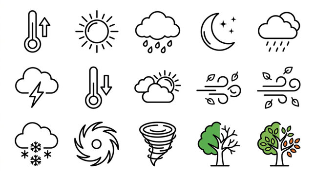 Collection of Weather Icons Representing Different Atmospheric Conditions.
