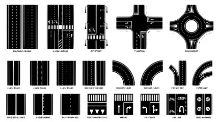 Road marking set with asphalt highways city streets and lane divider lines © Shohel