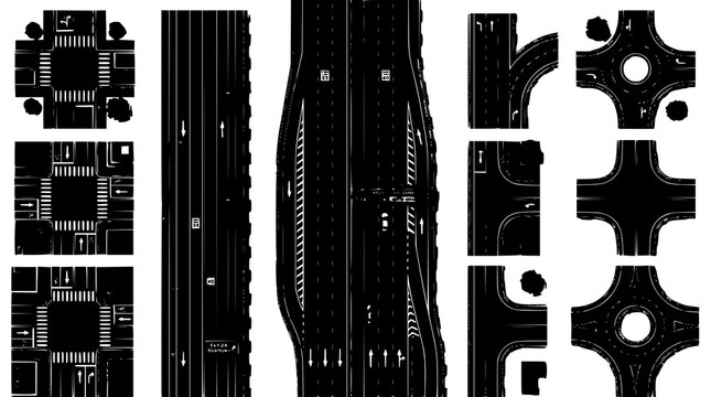 Realistic road vector bundle with asphalt highways and traffic lane markings