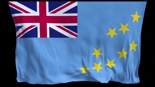 Professional animation of the Tuvalu flag waving in the wind, ideal for Pacific travel videos, island culture, education, climate stories, web banner use, and national holiday visuals.