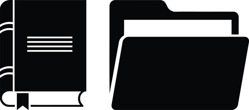 Folder Icon and Notebook Icon with Bookmarks and Ruled Page Lines, Minimal Vector Style for Documents and Office Workflow