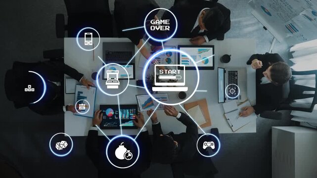 Gaming icons show online gaming, game streaming, and interactive play. Gaming supports esports, game community, and digital gaming experience. Funnel