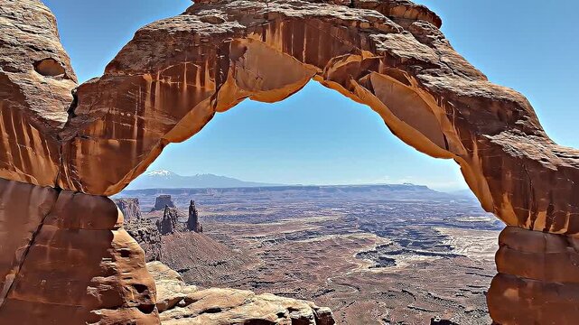 Stunning mesa arch dramatic wide angle cinematic shot showcasing panoramic landscape utah.