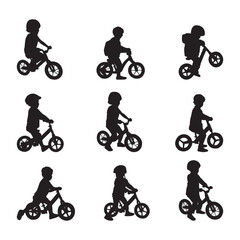 Obraz premium silhouette kid on pedal bike on white background illustration collection
