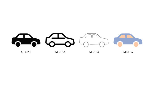 Car icon evolution set in four design styles editable vector