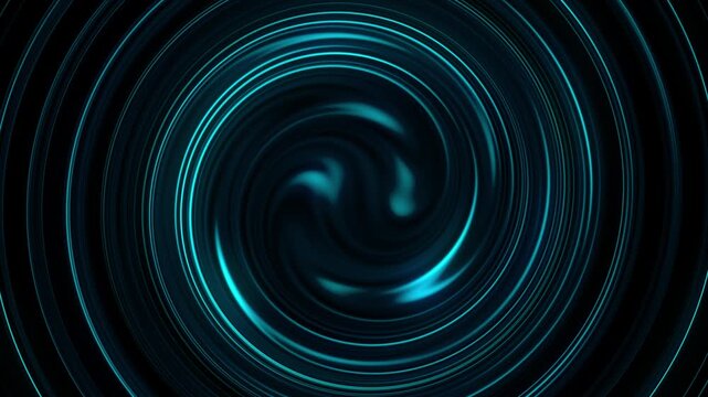 Abstract glowing cyan blue twirl background, spinning liquid vortex and dark magical energy fluid swirling motion.
