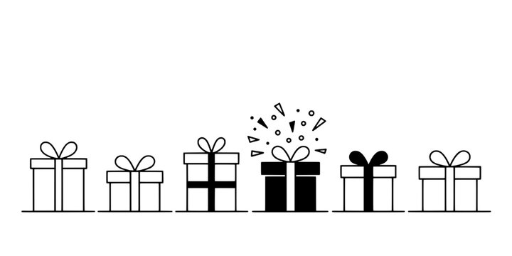 Gifts with Bows and One Exploding with Confetti Featuring Gift, Bow, Celebration with Present and Box Elements for Wrapping, Ribbon Projects, Clean