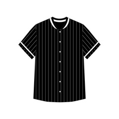 Naklejka premium black shirt isolated on white. Vector illustration of a black baseball jersey with white stripes. Technical drawing of a short-sleeved shirt, front view. Template for American football training gear.