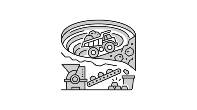 Industrial open pit mine and mineral extraction process.