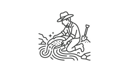 Fototapeta premium Traditional miner panning for gold in stream illustration.