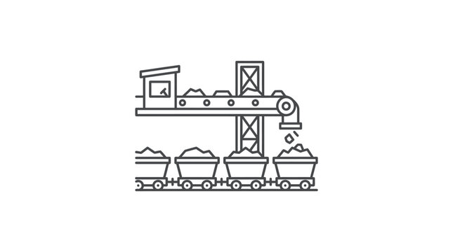 Industrial conveyor belt loading ore into railway freight cars.