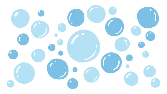 Cartoon bubbles clipart drawing with cute blue water circle shapes and simple doodle pattern on transparent background