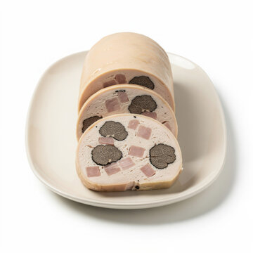 Traditional Galantine de Volaille with Truffle and Ham Mosaic Isolated on White Background