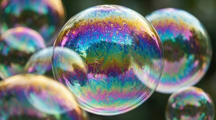 Fototapeta premium Soap bubble floating over blurred outdoor background