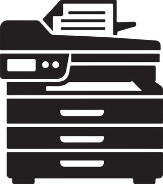 Office printer machine black silhouette vector icon. Printing device symbol for business and work.