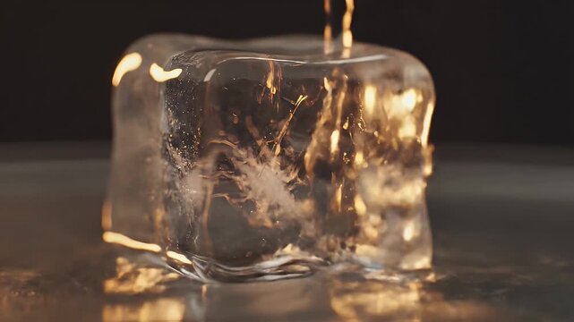 Melting Ice Cube with Water Droplets.