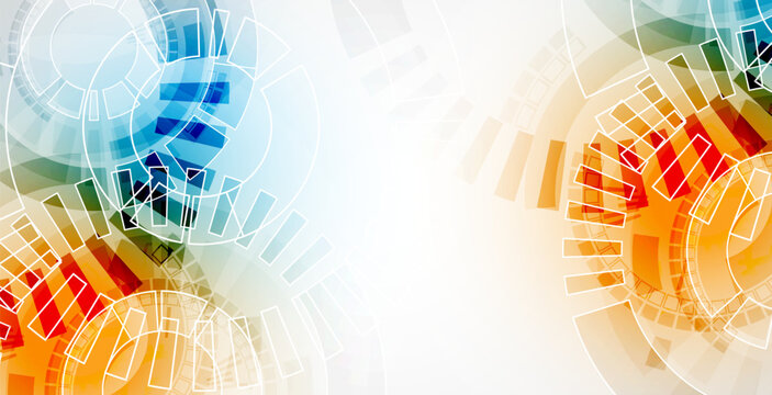 Abstract vector background with dynamic circles and geometric shapes. Technology concept template.