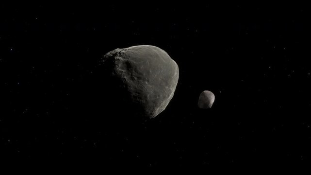 Time lapse animation of the binary asteroid system Helin-Roman-Crockett 111P rotating in deep space.
