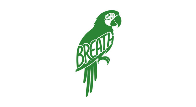 Green parrot with breath text design.