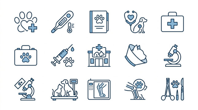 Veterinary Clinic Icons Set Medical Equipment And Animals.