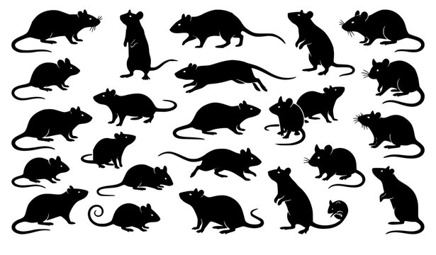 Rat and mouse silhouette vector set rodent collection illustration