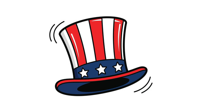 Uncle Sam Hat With Stars And Stripes Vector Illustration On White Background