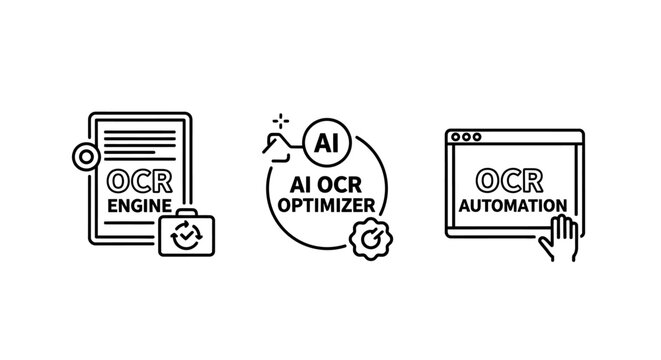 Ocr engine and text recognition automation technology icons with recognition automation artificial intelligence optimizer document scanning software technology conversion analysis business