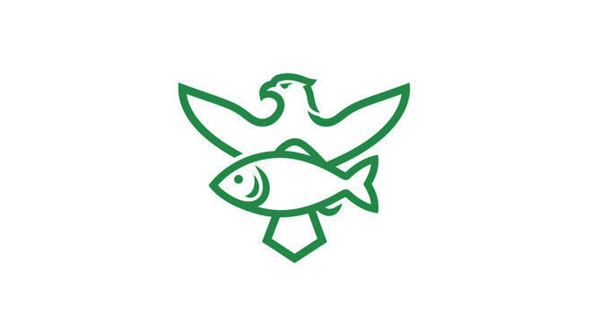 Green bird and fish logo design illustration.