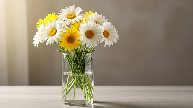 Fresh Daisy Flowers in a Clear Glass Vase