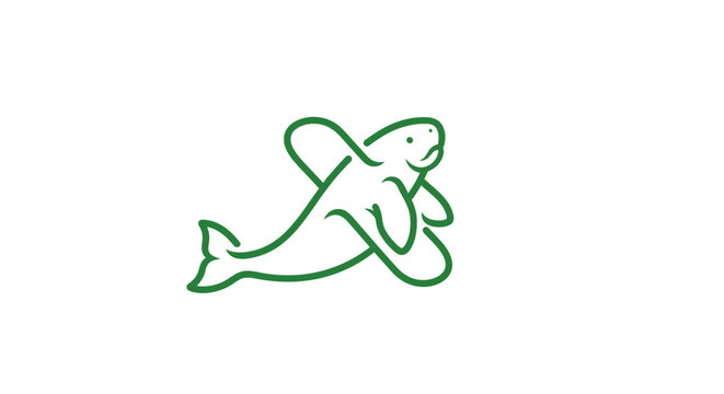 Green outline illustration of a playful dolphin jumping.