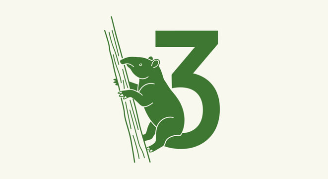Green bear climbing bamboo with number three design.