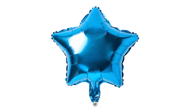 Single metallic blue star shaped foil balloon isolated on white background with metallic celebration decoration birthday isolated background festival celebrate ballooning floating