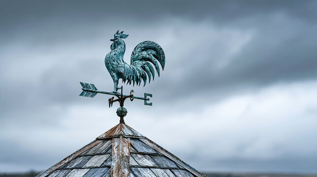 Oxidized copper weather vane rooster sil 3