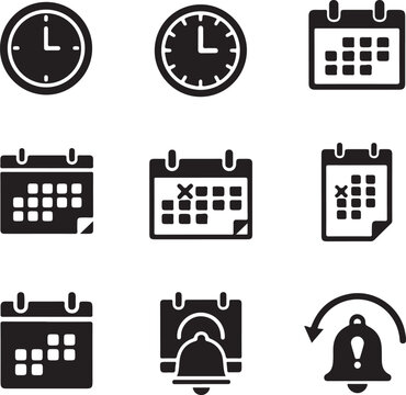 Time and Calendar Icon Set. Clock, Schedule, Appointment, and Reminder Vector Icons
