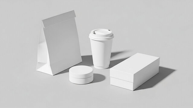 White Packaging Mockup Coffee Cup, Box, Bag, Jar