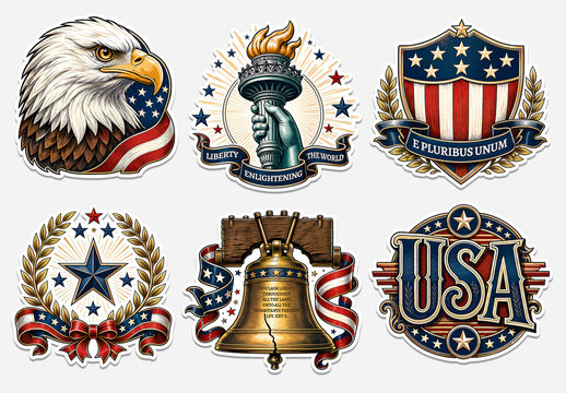 USA Independence Day Patriotic Sticker Layout Set